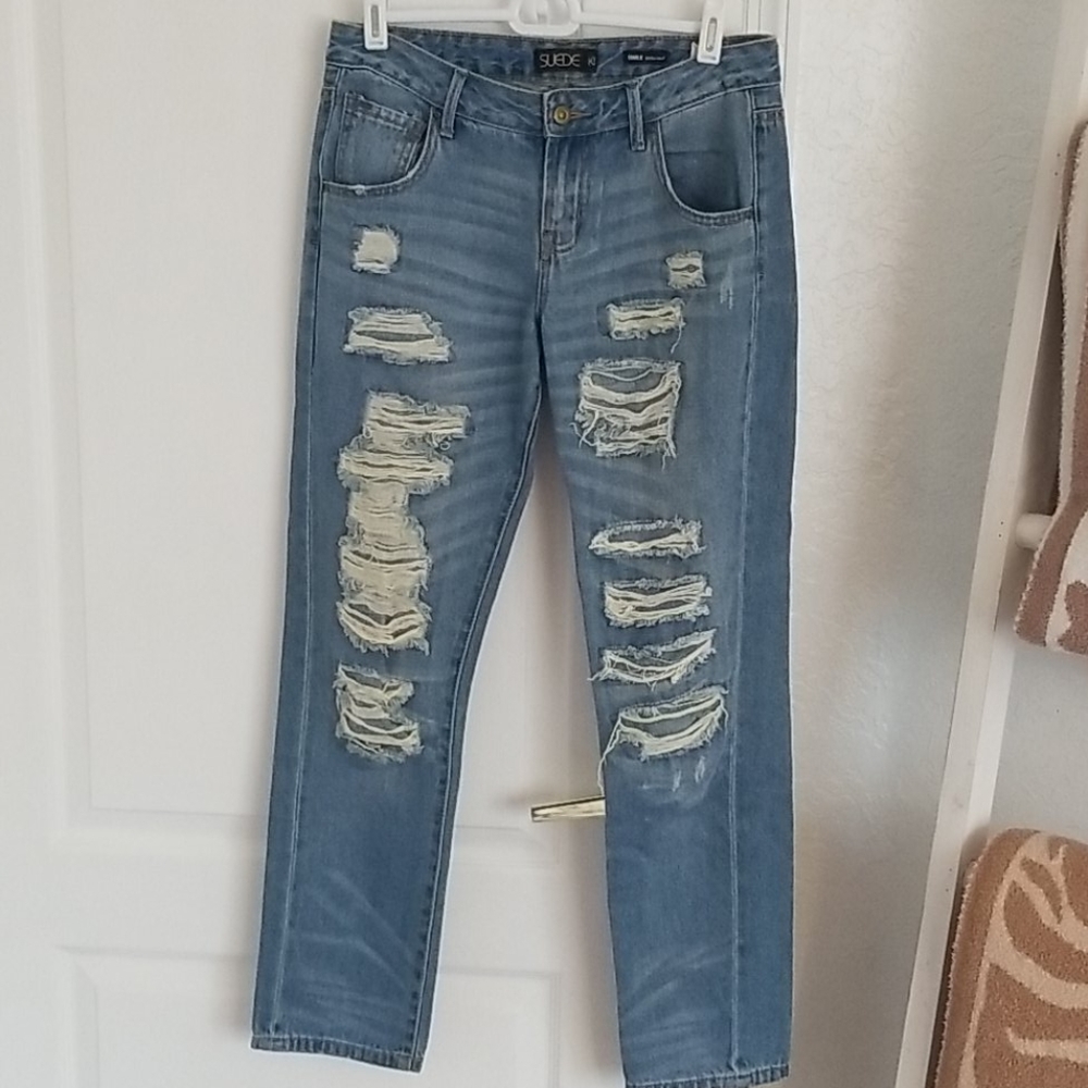 Suede Distressed Jeans